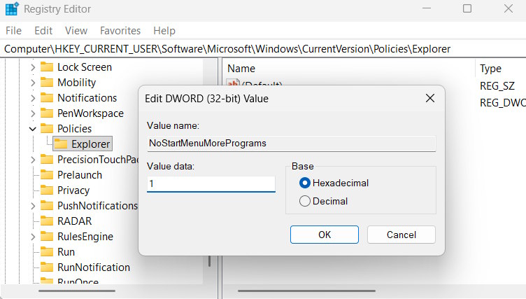 Ẩn list All app trên Start menu Windows 11