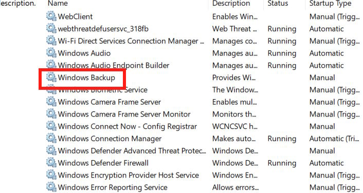 Dịch vụ Windows Backup