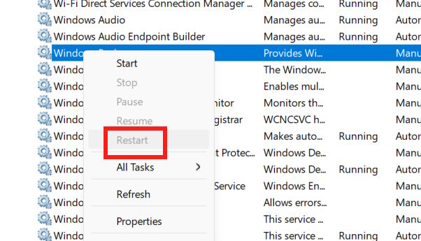 Khởi động lại Backup Service