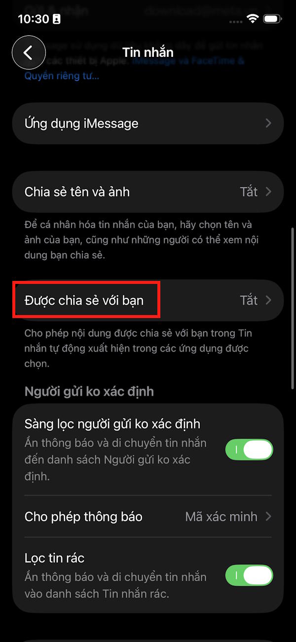 Chia sẻ nội dung từ Tin nhắn sang ứng dụng khác