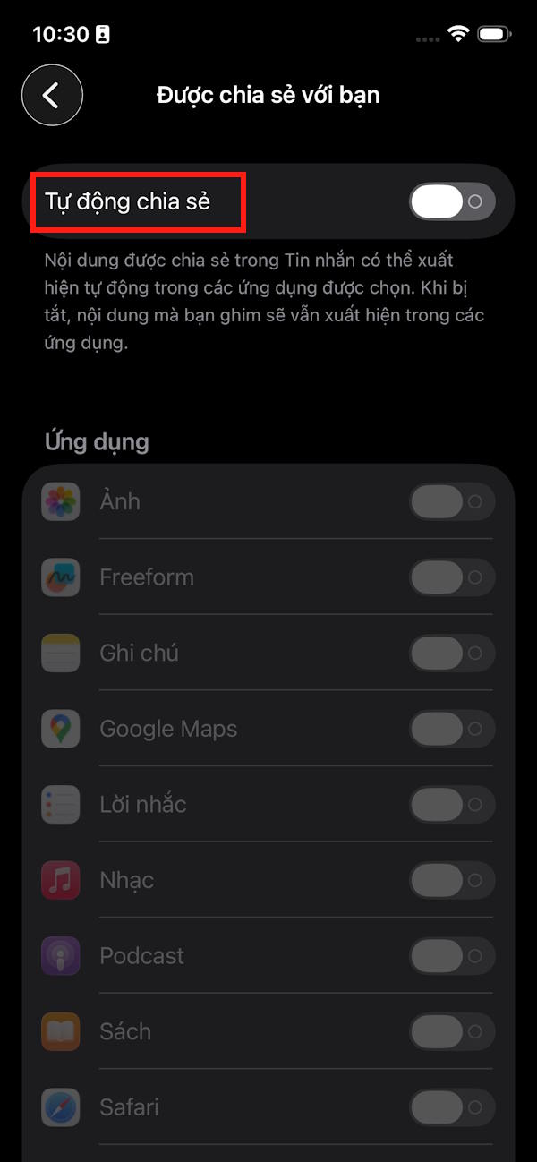 Bật chia sẻ tin nhắn 
