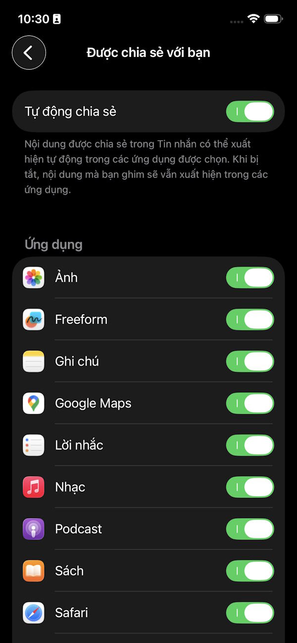 Ứng dụng chia sẻ nội dung từ Tin nhắn 