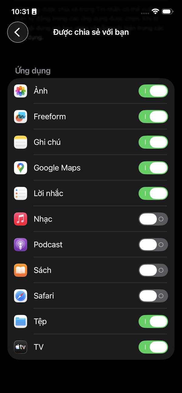 Chọn ứng dụng chia sẻ nội dung từ tin nhắn 