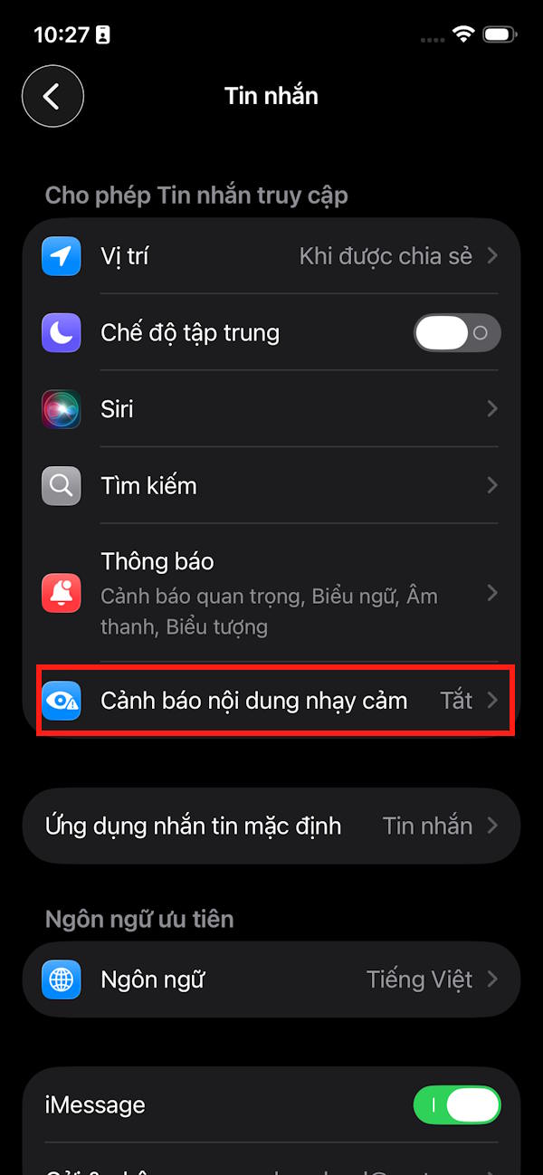 Cảnh báo nội dung nhạy cảm iMessage