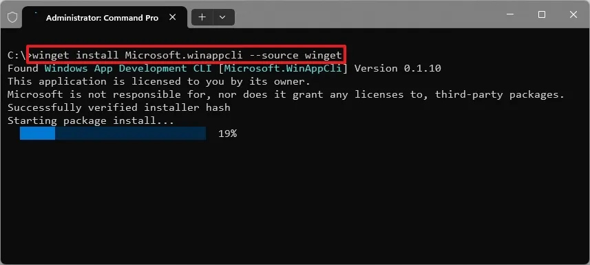 Lệnh cài Winapp trên Windows 11