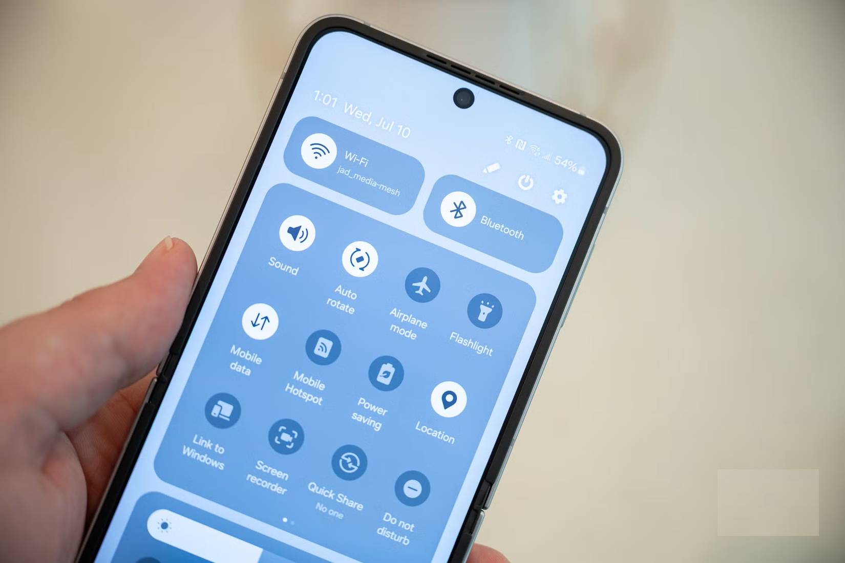 Bảng cài đặt nhanh điện thoại Samsung