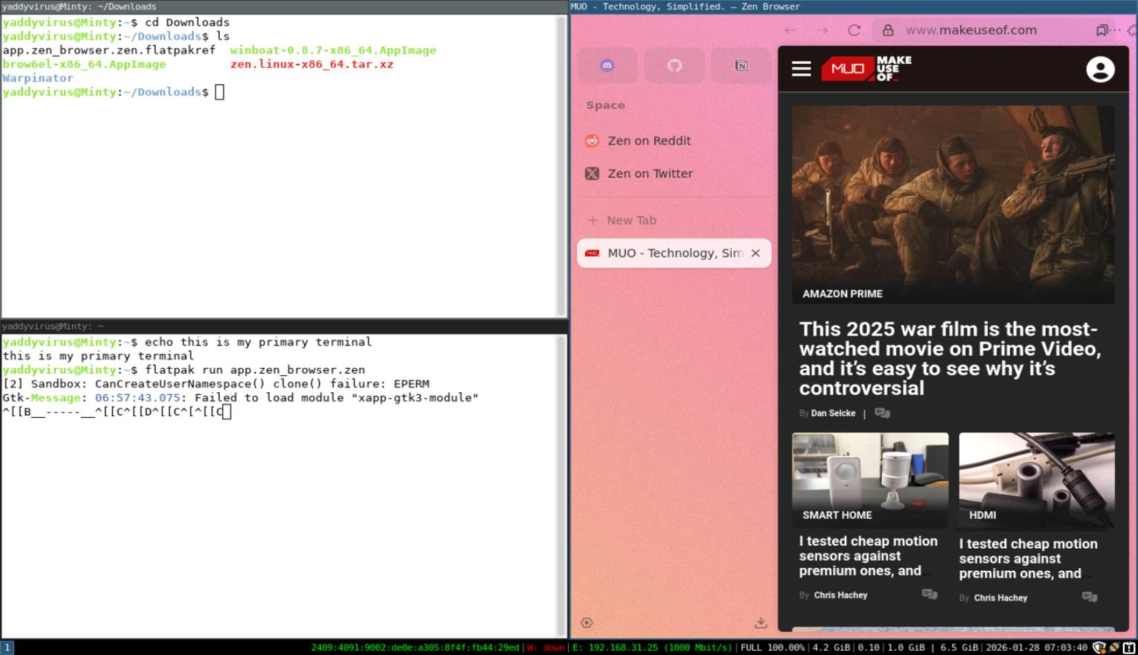 Trình duyệt Zen chạy với cửa sổ terminal trong i3wm