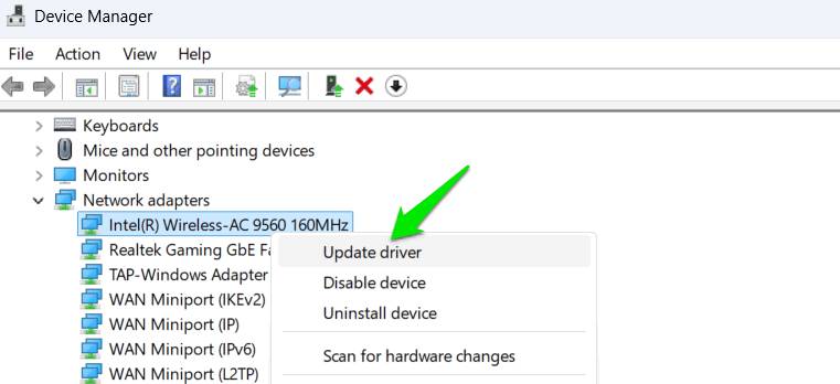 Cập nhật driver mạng