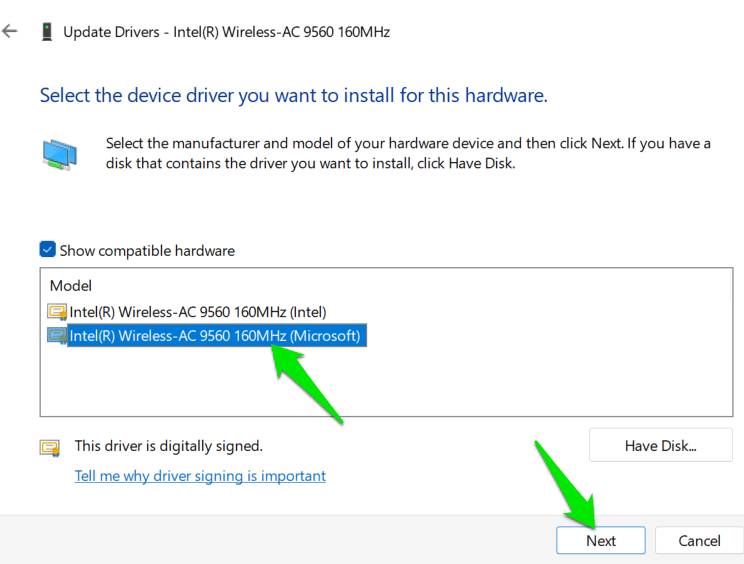 Chọn driver mạng để thay đổi