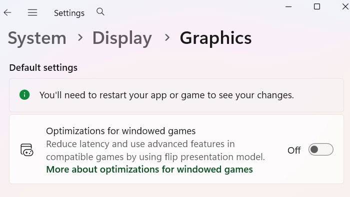 Optimization for windowed games đã được tắt