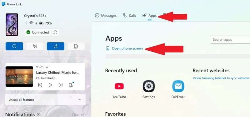 Chọn YouTube trong ứng dụng Windows Phone Link.