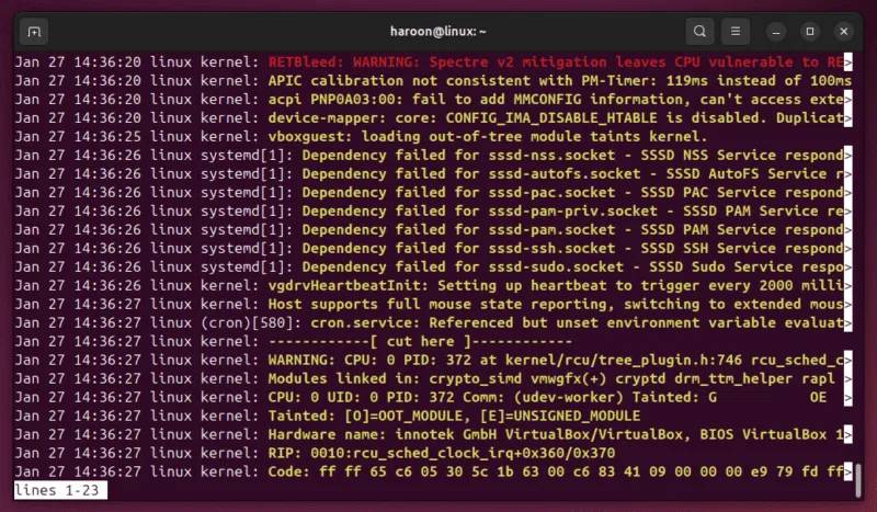 Xem các thông báo cảnh báo của Journalctl