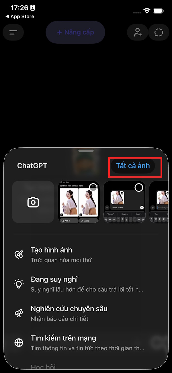 Chọn ảnh tải lên ChatGPT