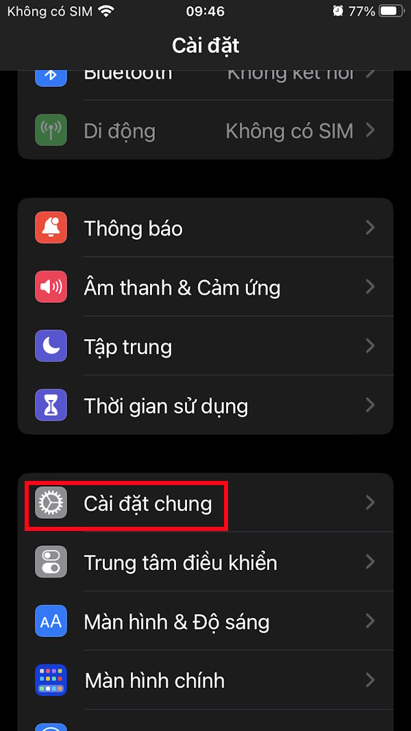 Cài đặt chung iPhone