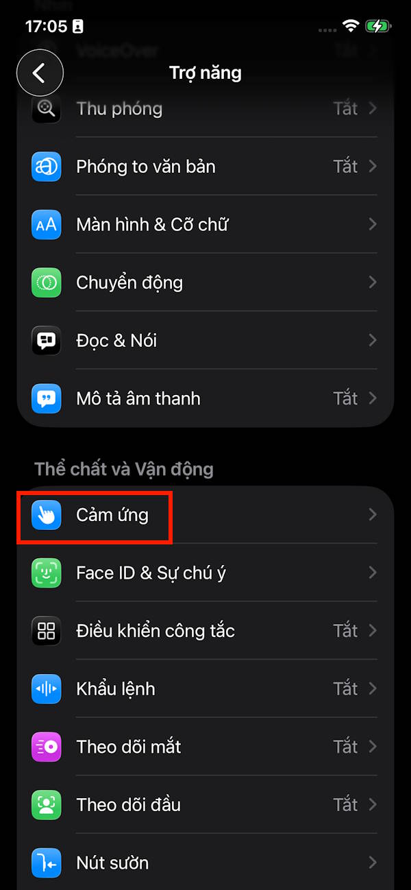 Cảm ứng trên iPhone 