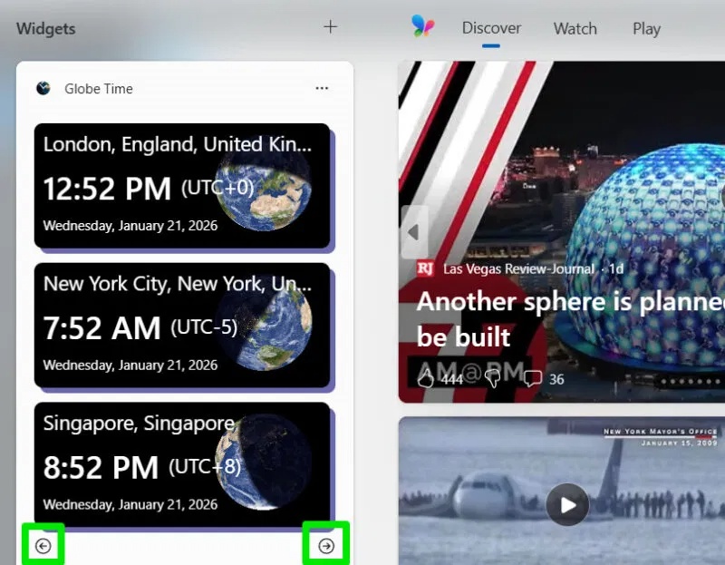 Globe Time Widget hiển thị thời gian trong Widgets