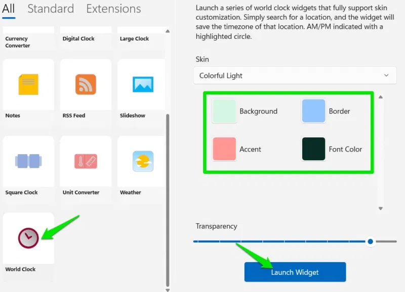 Tùy chỉnh World Clock trong Widget Launcher