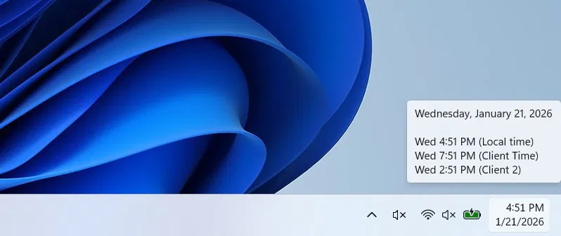 Các đồng hồ bổ sung hiển thị thời gian trong Windows 11