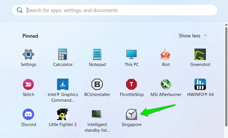 Múi giờ trong menu Start của Windows 11