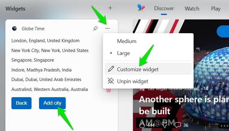 Các tùy chọn tùy chỉnh Globe Time Widget