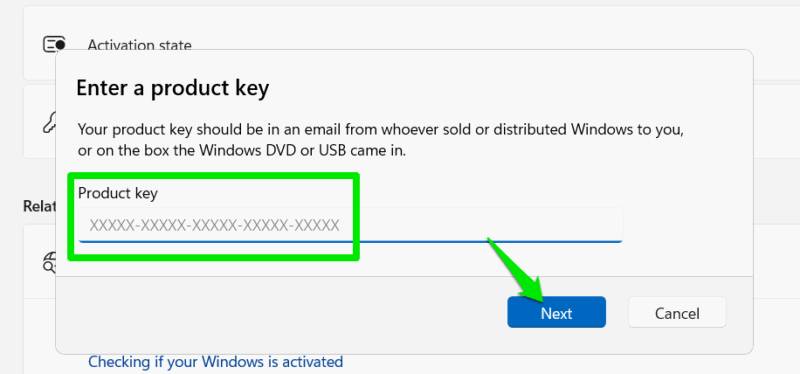 Màn hình Product Key Windows 11