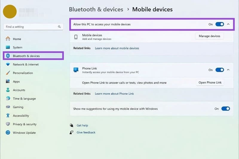 Allow this PC to access your mobile devices