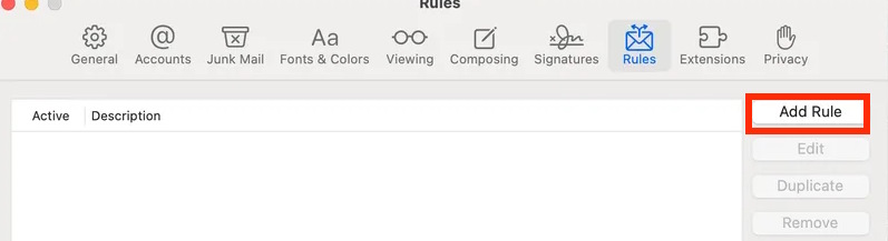 Tạo quy tắc trong Apple Mail