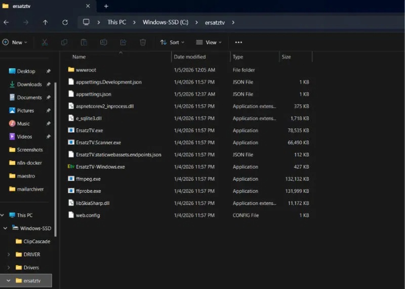 Thư mục Ersatztv trong Windows