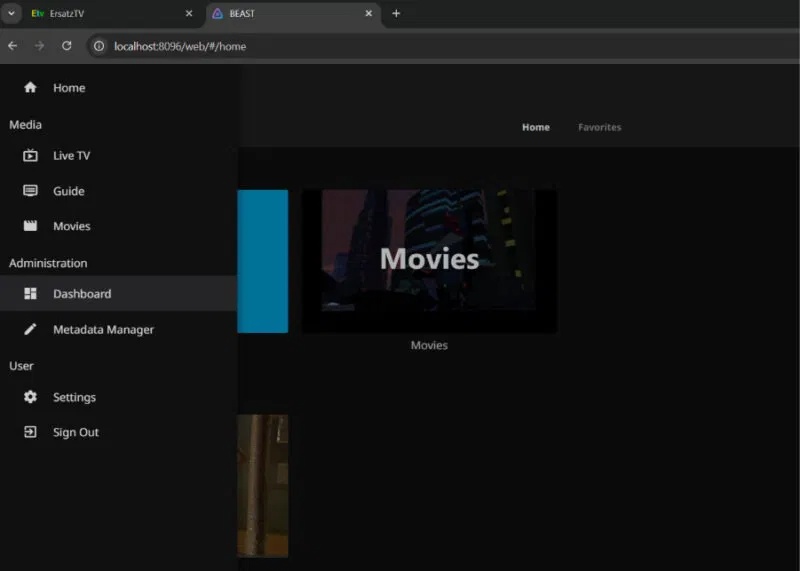 Trang chủ Jellyfin với menu