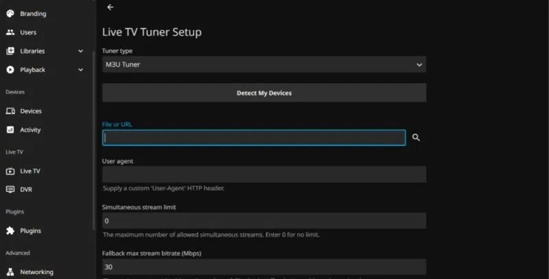 Bộ dò kênh TV trực tiếp Jellyfin