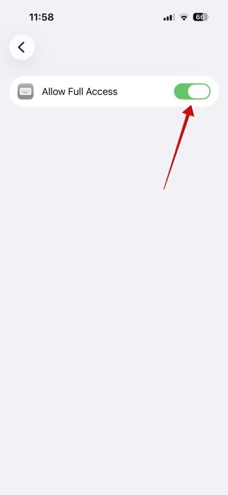 Bật tùy chọn Allow Full Access cho Gboard trên iPhone.