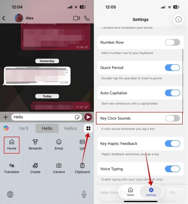 Tắt âm thanh bàn phím thông qua bàn phím SwiftKey trên iPhone.