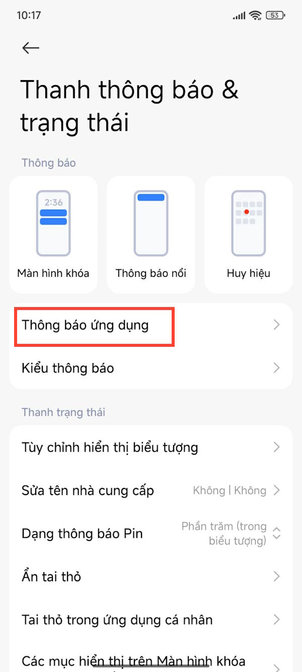 Chỉnh thông báo ứng dụng 
