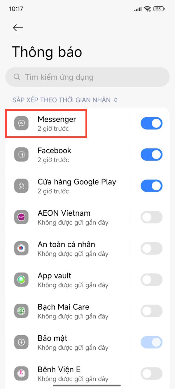 Chỉnh thông báo ứng dung Messenger