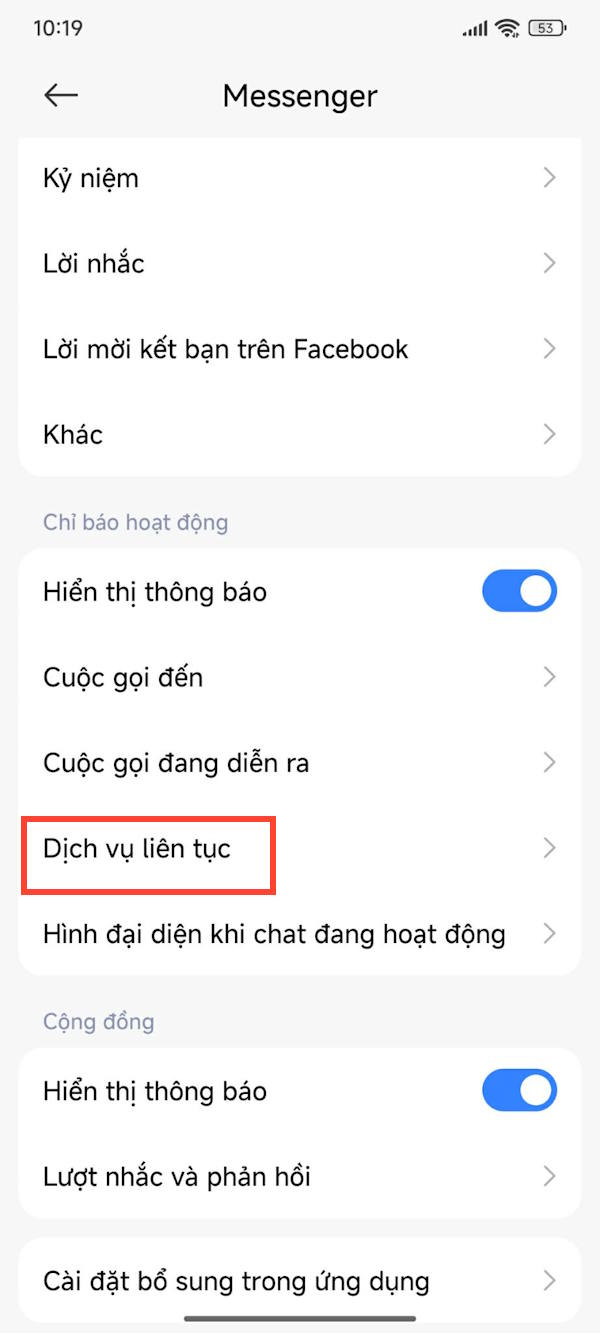 Thông báo dịch vụ trên Messenger