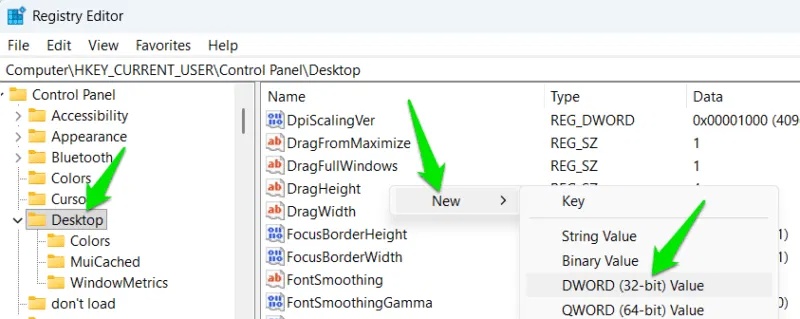 Tạo giá trị DWORD mới trong Registry