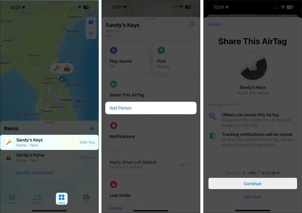 Thêm người chia sẻ AirTag