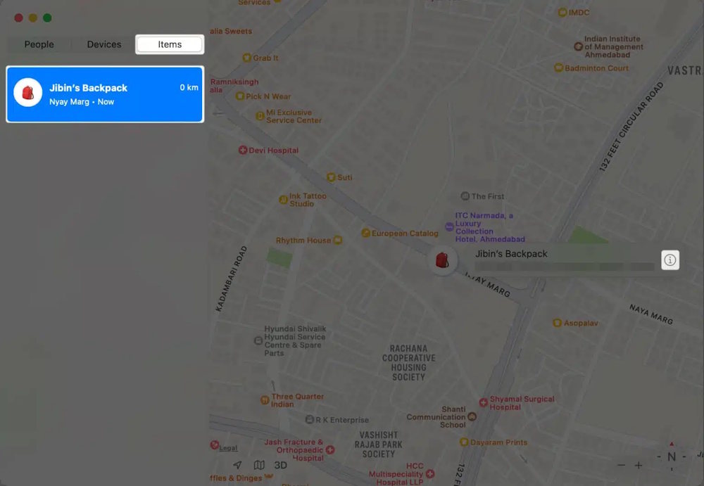 Thông tin AirTag trên Mac