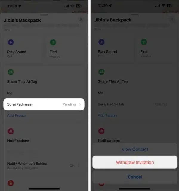 Xóa lời mời AirTag đang xử lý