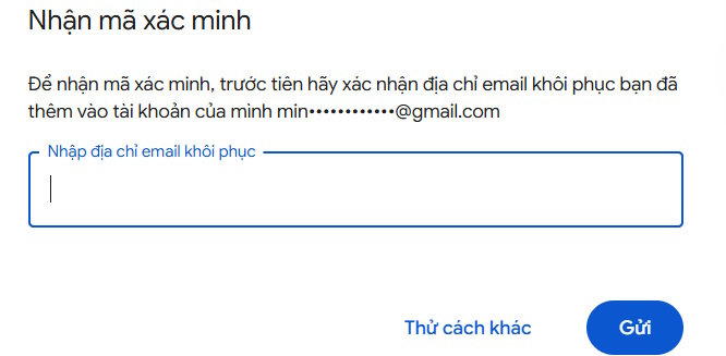 Dùng email khôi phục trong Google