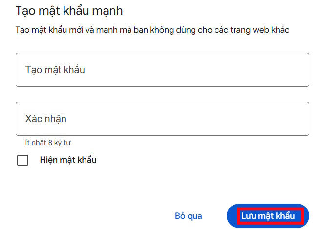 Mật khẩu mới cho Gmail