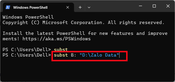 Lệnh gán ổ đĩa với thư mục trên Windows Terminal
