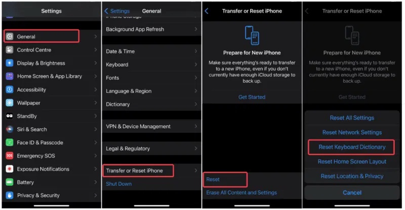 Reset từ điển bàn phím iPhone