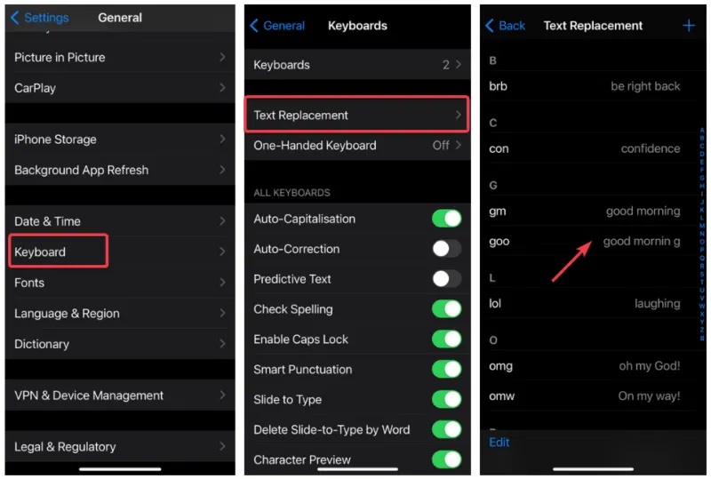 Điều chỉnh việc thay thế văn bản