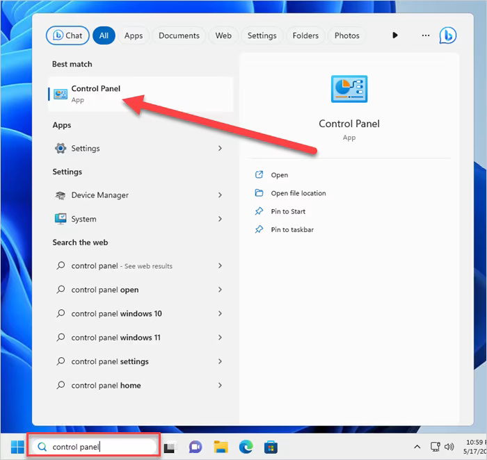 Khởi chạy ứng dụng Control Panel