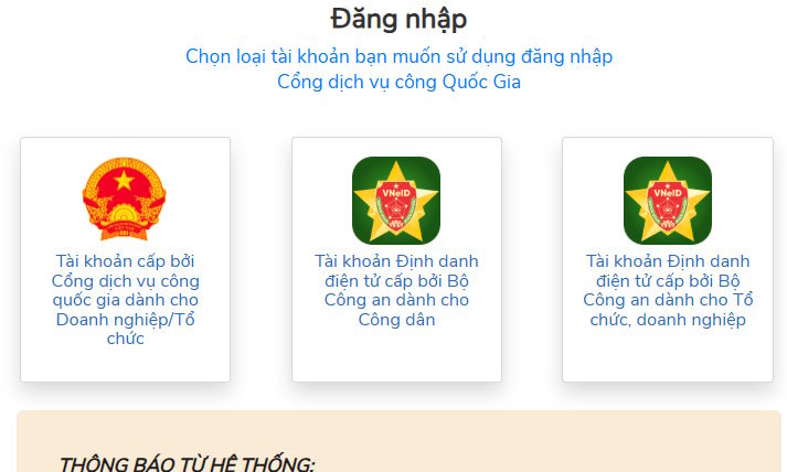 Đăng nhập Cổng dịch vụ công Quốc gia