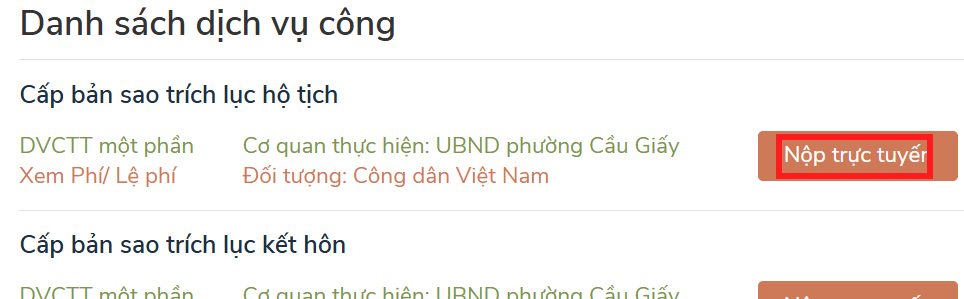 Nộp hồ sơ trực tuyến