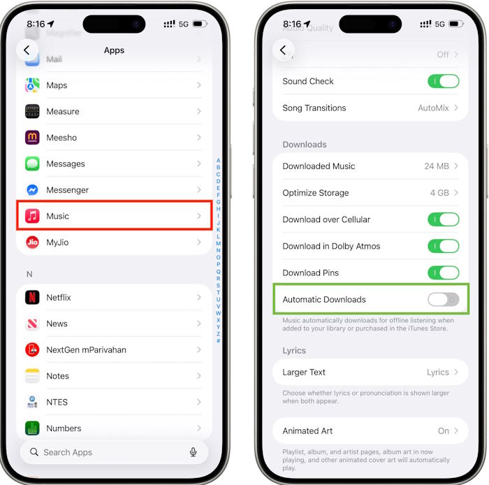 Tắt tải bài hát tự động trên Apple Music