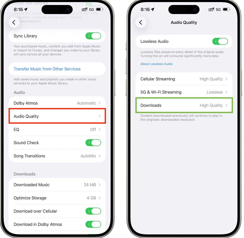 Chỉnh chất lượng tải xuống trên Apple Music