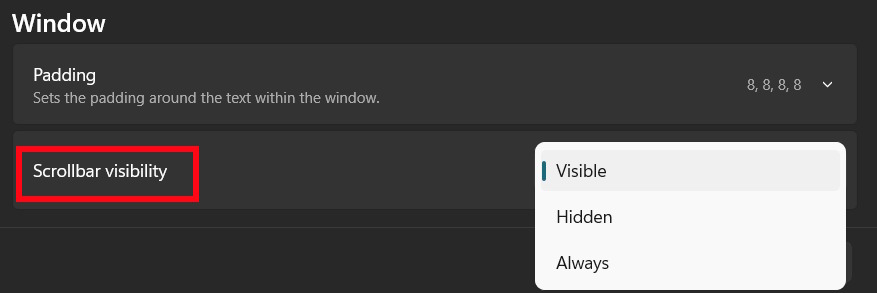 Chỉnh thanh cuộn cho Terminal